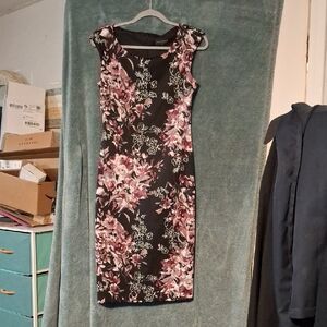Connected Apparel Black and Pink Floral Midi Dress